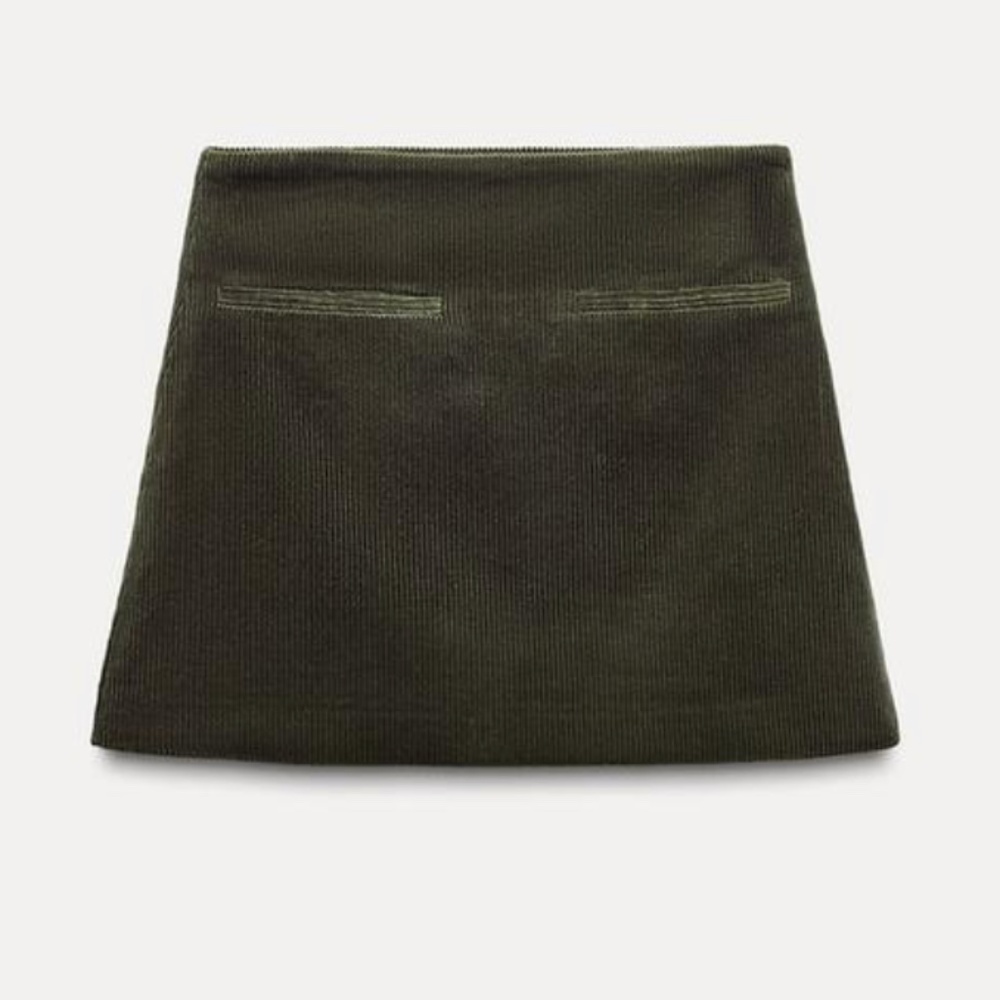 Olive Green Corduroy Mini Skirt – A-Line High Waist Skirt